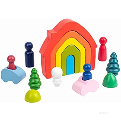 YO-HAPPY Baby Children Wooden Rainbow House Stacking Game Building Block Kids Toys Gifts