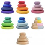 YO-HAPPY Children Wooden Rainbow Flat Stone Stacking Game Building Block Educational Toy