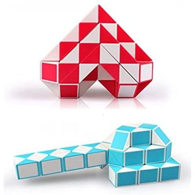 2 Pack Fidget Magic Snake Cube Puzzles Twist Ruler Speed Cubes Brain Teaser Game Toys for Kids Random Color (60 Block)