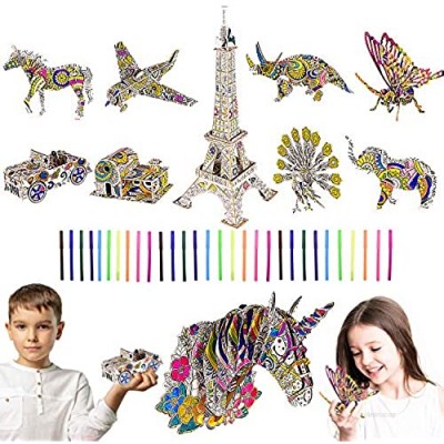 【2021 Larger Edition】 3D Coloring Puzzle 10 Packs Set with 30 Markers  Arts and Crafts Gift Toys for 11 Year Old Girls | Teenage Gift for 6 7 8 9 10 11 12 Year Old Girl boy