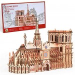 3D Wooden Puzzles for Adults Medium Difficulty Notre Dame de Paris Wonderful Cathedral Architecture Model DIY Kits 239 Pieces - Brain Teaser Challenge for Kids 14+ Years Old