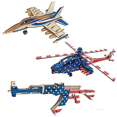 3D Wooden Puzzles Helicopter Warcraft Gun Model Toys Assembly Craft Kits-3Pack