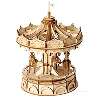 Hands Craft Merry-Go-Round DIY 3D Wooden Puzzle Laser-Cut Model Kit – Fun and Creative Craft Kit  Brain Teaser and Educational STEM DIY Building Toy (TG404)
