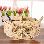 Hands Craft Owl Pencil Box DIY 3D Wooden Puzzle Laser-Cut Assembly Kit – Fun and Creative Craft Kit Brain Teaser and Educational STEM DIY Building Toy (TG405)