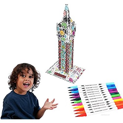 LimitlessFunN 3D Coloring Famous Architecture Building Puzzle Set with Pen Markers  DIY Art Painting for Kids Fun Creative Toys Gift for Girls & Boys (Big Ben London)