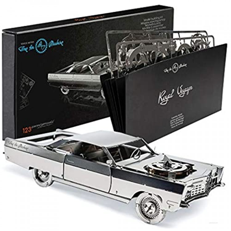 Model Car Kit - 3D Model kit Royal Voyager - Moving Wind-Up Retro Car Model | 3D Puzzle for Adults - Metal DIY Kit | Beautiful Metal Model Car Collectible | DIY Construction Set of a Vintage Car