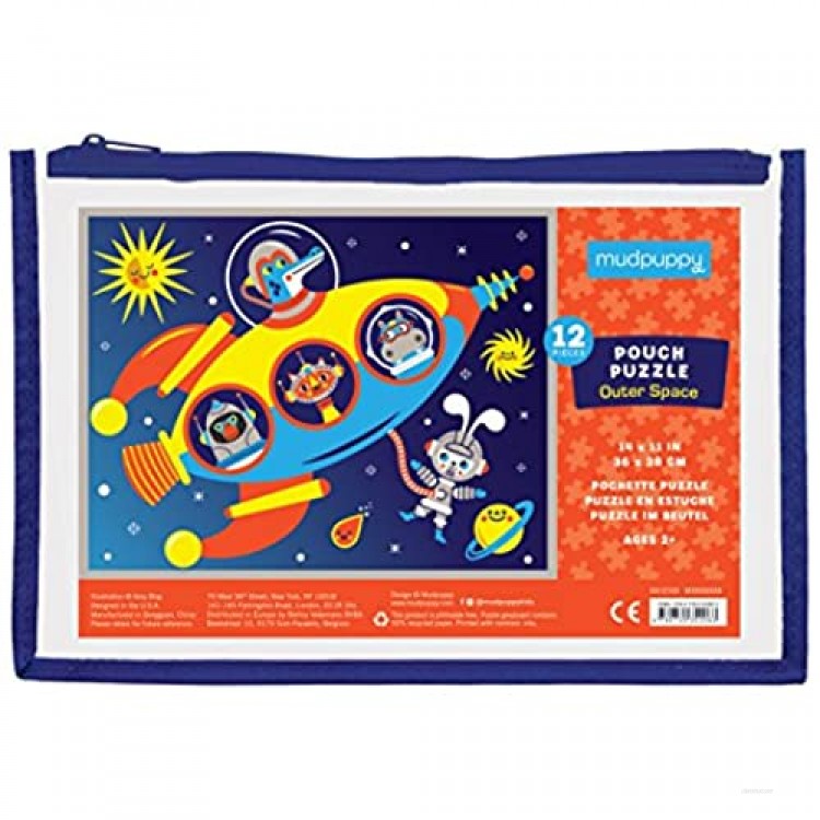 Mudpuppy Outer Space Pouch Puzzle 12 Extra-Thick Pieces 14”x11” – Great for Kids Age 3+ – Perfect for Travel – Helps Develop Hand-Eye Coordination - Packaged in Secure Reusable Pouch