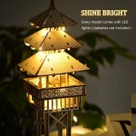 QOGELY 3D Wooden Puzzles for Adults—Miniature Temple Model with LED String Lights DIY Set Building Kits Home & Plant Decor Boyfriend Men Unique Birthday Ideas