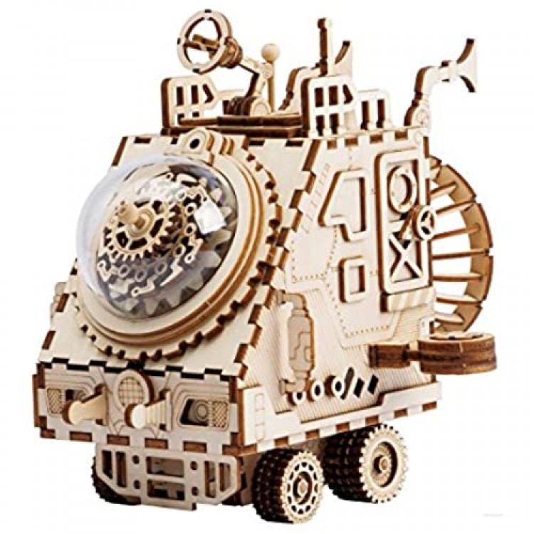 ROKR Wooden Hand Crank Music Box Machinarium-DIY Model Kits-Creative Robot Toy-3d Wooden Puzzle Building Kit-Best Christmas/Birthday/Valentine's Day Gift for Women Boys and Girls
