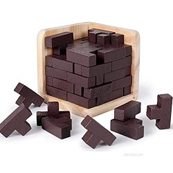 Rolimate Brain Teaser 3D Wooden Puzzle T-Shaped Educational Puzzles for Kids and Adults  Geometric Intellectual Jigsaw Puzzle 54pcs Blocks Explore Creativity Problem Solving Gift Desk Puzzles