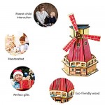 TOYROOM 3D Wooden Puzzle Solar Energy Powered Dutch Windmill Mechanical Models Colorful DIY Assembly Toy Mechanical Gears Constructor Kits Wood Craft Birthday Gifts for Adults & Teens