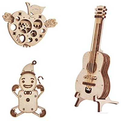 Wood Trick Set of Mini 3D Puzzles - Gingerbread  Guitar  Apple - 3D Wooden Puzzle - Great STEM Project for Beginners