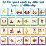 155 Pcs Wooden Pattern Blocks Set Montessori Tangram Toys Boards Geometric Shape Puzzle Kindergarten Classic Educational Puzzles Games Learning for Kids Ages 4-7 with 24 Pcs Design Cards