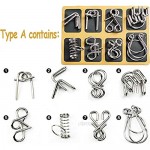 16 PCS Type A+B Different Brain Teaser Metal Wire Puzzles IQ Challenge Magic Trick Unlinking & Linking Game Toys for Kids and Adults