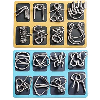16 PCS Type A+B Different Brain Teaser Metal Wire Puzzles IQ Challenge Magic Trick Unlinking & Linking Game Toys for Kids and Adults
