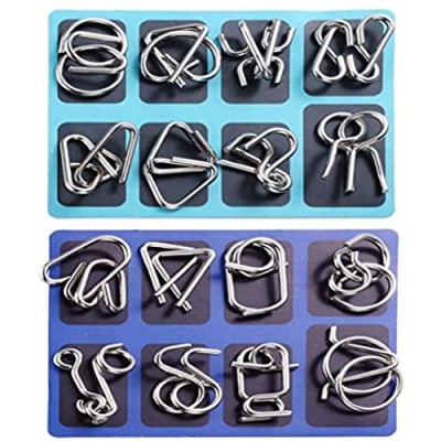 16 PCS Type B+C Different Brain Teaser Metal Wire Puzzles IQ Challenge Magic Trick Unlinking & Linking Game Toys for Kids and Adults