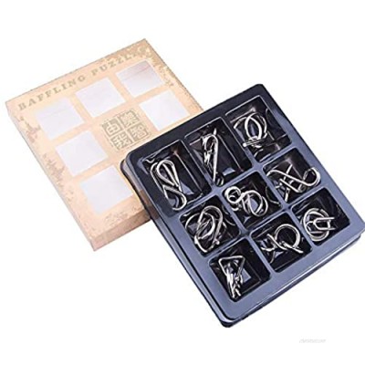 Ahyuan 9 Pieces IQ Test Mind Game Toys IQ Toys Brain Teaser Metal Wire Puzzles Magic Trick Toy Metal IQ Puzzle for Students and Adults Higher Level