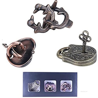 Brain Teaser Metal Puzzle Toy 3D Unlock Interlocking Puzzle  Metal Knot Puzzle Mind Games for Adults Teens Educational Toy (3 Pieces)