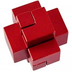 HOME-X Aluminum Brain Puzzle Teaser for Adults and Kids 3D Fidget Puzzle Cube with Aluminum Blocks Strong Fortress Metal Puzzle-Red-2”x2”