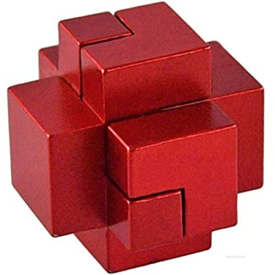 HOME-X Aluminum Brain Puzzle  Teaser for Adults and Kids  3D Fidget Puzzle Cube with Aluminum Blocks  Strong Fortress Metal Puzzle-Red-2”x2”