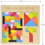 Montessori Toys 3 in 1 Wooden Tetris Puzzle Brain Teasers Toy Tangram Jigsaw Intelligence Colorful Wood 3D Russian Blocks Game for Children and Adults Colorful