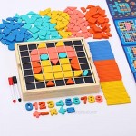 Mosaic Wooden Patterns Block Puzzles Toy - Geometric Manipulatives Shapes Puzzle Kindergarten Classic Educational Montesorri Tangrams Toys for Kids Ages 4-8 Jigsaw Puzzles Gifts