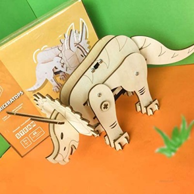 Wooden Triceratops DIY Model Kits for Adults  Teens and Kids Mechanical Assembly Stem; 3D Puzzles Science Kits for Kids; Educational STEM Toys for Boys and Girls
