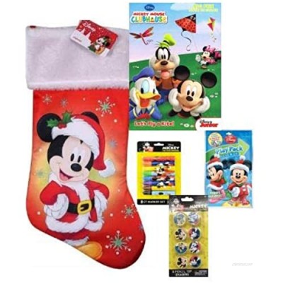 Christmas Theme Cuff Mickey Mouse Gift Set -Stocking  Play Pack  Pencil Erasers  Markers and Big Fun Book to Color