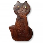 Culture Crafts Hand-Made Carved Puzzle Box Magic Box with Secret Compartments Brown Cat
