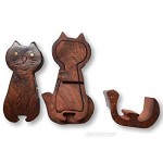 Culture Crafts Hand-Made Carved Puzzle Box Magic Box with Secret Compartments Brown Cat