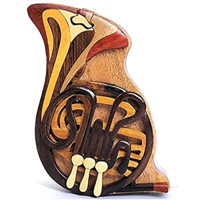 French Horn - Handcrafted Wooden Intarsia Puzzle Box