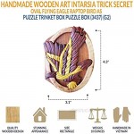 Handmade Wooden Art Intarsia Trick Secret Oval Flying Eagle Raptor Bird as Puzzle Trinket Box Puzzle Box (3437) (g2)