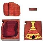 Handmade Wooden Art Intarsia TRICK SECRET teepee Jewelry Puzzle Trinket Box (4553) (g3)