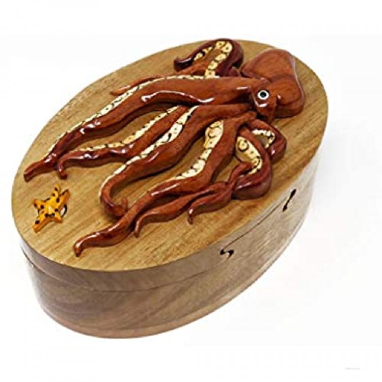 Octopus Puzzle Box/Stash Box Hand Carved Crafted Wood Box Art