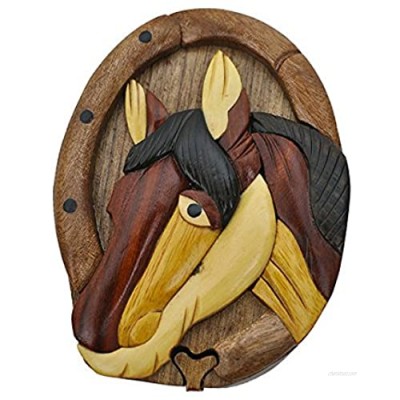South Asia Trading Handmade Wooden Art Intarsia Trick Secret Horse Head Colt Foal Puzzle Trinket Box Puzzle Box (3436) (g2)
