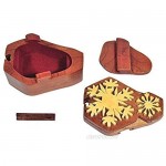 South Asia Trading Handmade Wooden Art Intarsia Trick Secret Snowflake 2 Winter Jewelry Puzzle Trinket Box (4473) (g3)
