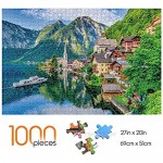 1000 Piece Puzzles for Adults | Jigsaw Puzzle Depicts The Hallstatt Austria 27 x 20 Landscape Puzzle | Premium Quality Puzzle Pieces | Vivid Color & Large Poster Fun Family Game Educational Toy Gift