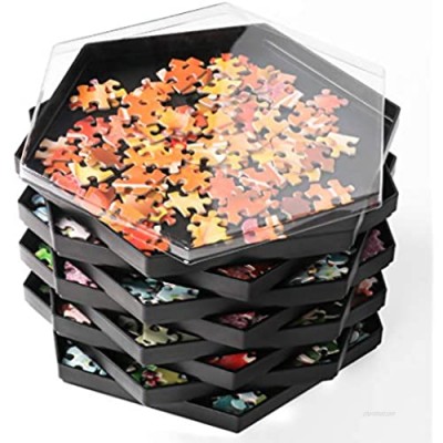 Becko Stackable Puzzle Sorting Trays Jigsaw Puzzle Sorters with Lid Puzzle Accessory for Puzzles Up to 1500 Pieces  8 Hexagonal Trays (Black)