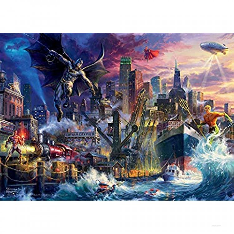 Ceaco 1000 Piece Thomas Kinkade - DC Comics Collection Justice League Showdown Gotham Pier Jigsaw Puzzle Kids and Adults