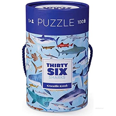 Crocodile Creek 4054-8 Shark Piece Puzzle in Canister Jigsaw FloorPuzzle  14" x 19"  Blue/Green/Orange/Red/Pink