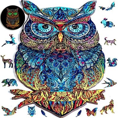 Glowing Wooden Jigsaw Puzzles – Unique Beautiful Owl Animal Shape  Best Gift for Adults and 12 Years Age up Kids  Family Game Play Collection 188 Pieces – Large