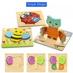 HZONE Wooden Jigsaw Puzzles for Toddlers 1 2 3 Years Old (5 Pack) Early Educational Toys Gift for Boys and Girls with 5 Animals Patterns Bright Vibrant Color Shapes