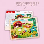 LOL-FUN 24 Piece Puzzle for Toddlers 3 Year Old - Busy Farm Wooden Jigsaw Puzzles for Kids Ages 3-5