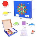 Max Fun 185 PCS Wooden Pattern Blocks Geometry Shape Jigsaw Puzzle Educational Stacking Sorting Montessori Tangram Games for Kids