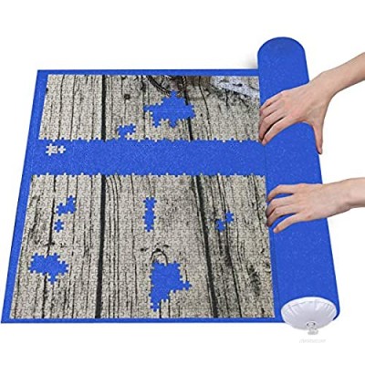 Puzzle Roll Jigsaw Storage Felt Mat  Use Up to 2000pc Puzzles  Fit for 1500pc/1000pc/500pc  Environmental Friendly Material for Jigsaw Puzzle Player  Box with Drawstring Storage Bag (Blue)