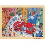 TOP BRIGHT 24 Piece Puzzles for Kids Ages 3-5 - Fire Rescue Wooden Jigsaw Puzzle with Storage Tray
