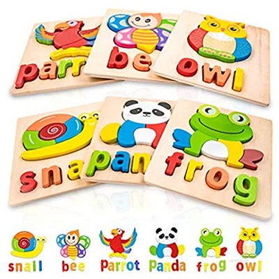 Wooden Jigsaw Peg Puzzles for Toddlers Kids 3 4 5 6 Years Old Montessori Educational Boys Girls Eco Friendly Child Gifts Travel with Animal Shape and Alphabet Spelling Puzzles Preschool Learning Toys