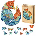 Wooden Puzzles for Adults AAGOOD Fox Wooden Jigsaw Puzzle 224 pcs Irregular Unique Animals Shaped Magic Puzzles Pieces Family Game Best Gift for Adults and Kids (8.1×10 inches) Medium