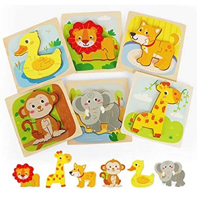 Wooden Puzzles for Toddlers  TOYCRAZ Animal Jigsaw Puzzles  Early Learning Preschool Educational Toys Gift for 2 3 4 5 Years Old Kids (6 Pack)