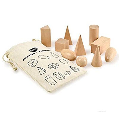 3D Shapes Guess Game - Solid Figures Geometry Miniature Set in Mystery Bag - Wooden Montessori Toys - Pack of 10pcs - Ages 3 and Up